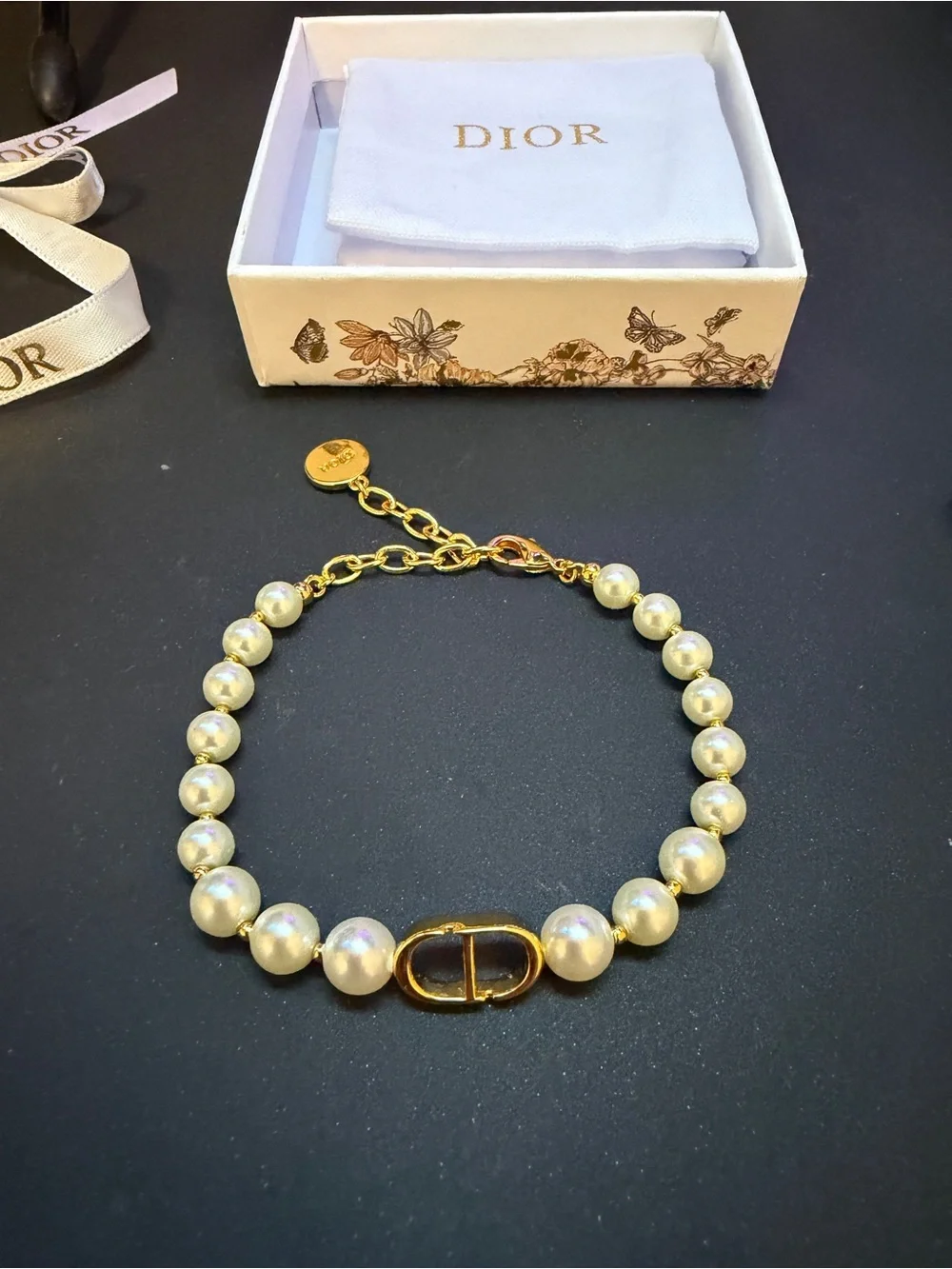 Dior Pearl Bracelet with Gold Accents and Signature CD Clasp BRAND NEW